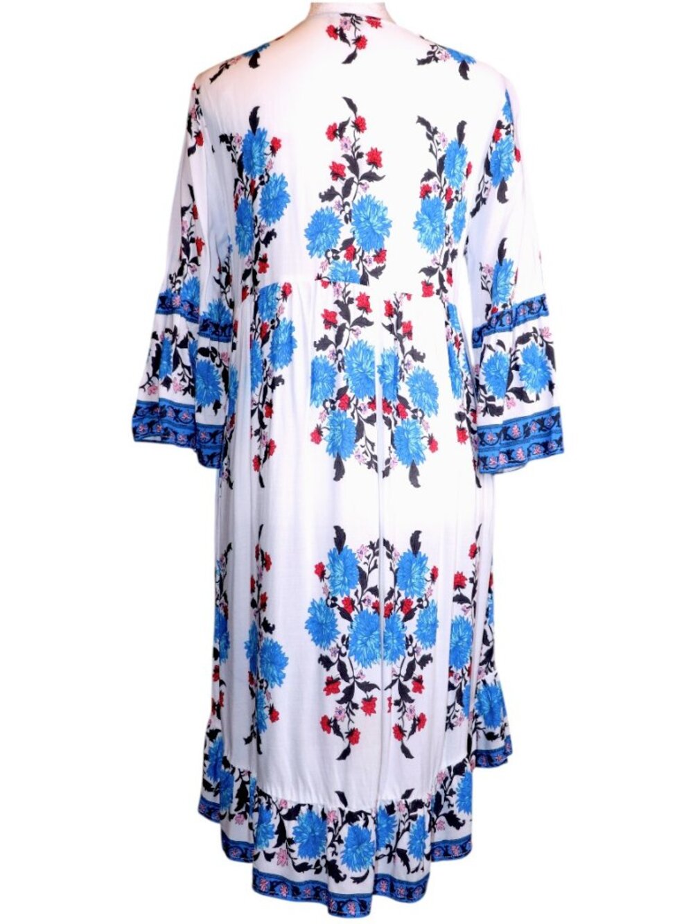 Kate C. White Floral Print V-Neck 3/4 Sleeve Hi-Low Tunic Dress Size M GUC - Picture 6 of 9